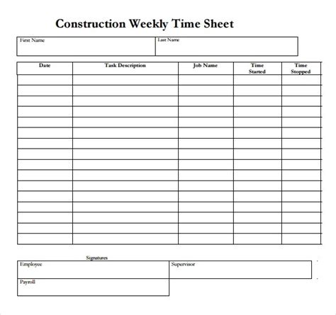 Construction Timesheet Template Excel Printable Word Searches