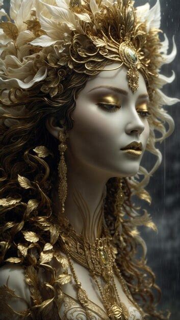 Premium Photo Beautiful Nymph Woman With Long Hair Wearing Golden