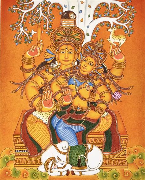 Shaktbipanchakshari Lord Shiva And Goddesses Parvathy Kerala Mural