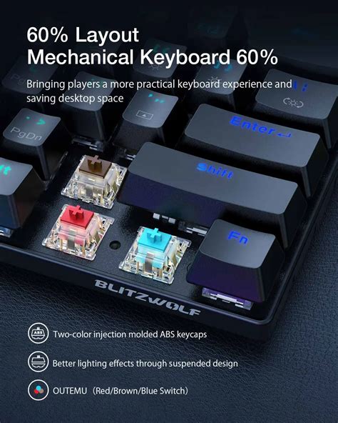 BlitzWolf BW KB0 61 Keys Mechanical Keyboard Hot Swappable Wired Dual