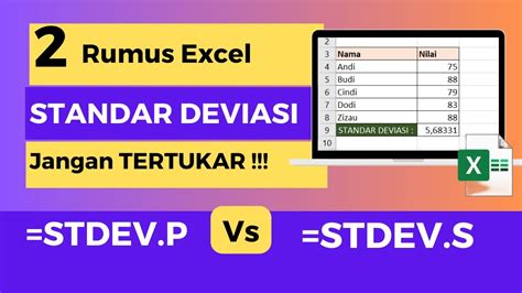 Cara Menghitung Standar Deviasi Di Excel Yang Benar Youtube