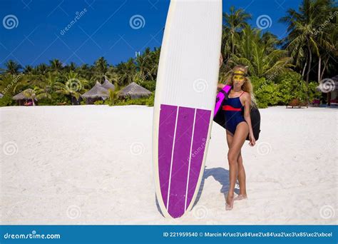 Beautiful Tanned Woman Bikini Model At Maldives Sand Beach Glamour