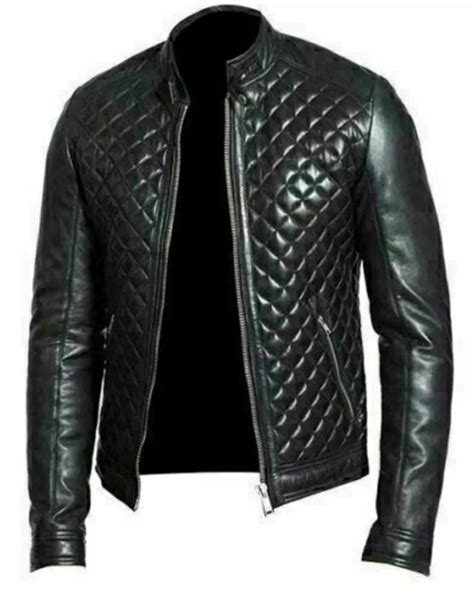 Mens Black Diamond Quilted Genuine Leather Jacket Vanquishe Jacket