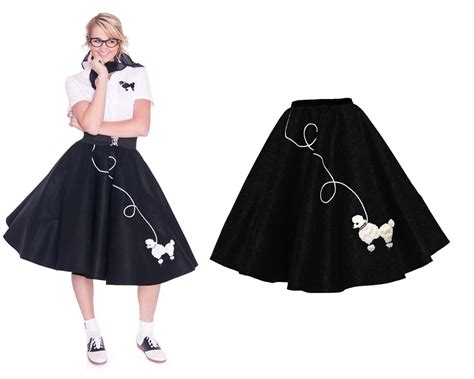 Ladies 50s Poodle Skirt Black With White By Hiphop50sshop