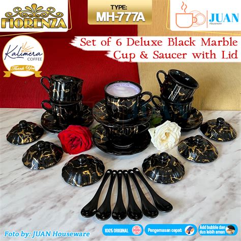 Jual Fiorenza Pasang Cangkir Set Sendok Tutup Series Duluxe Black