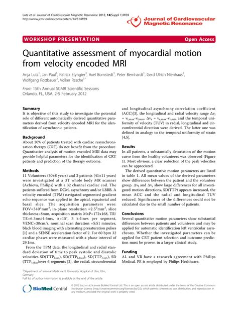 Pdf Quantitative Assessment Of Myocardial Motion From Velocity