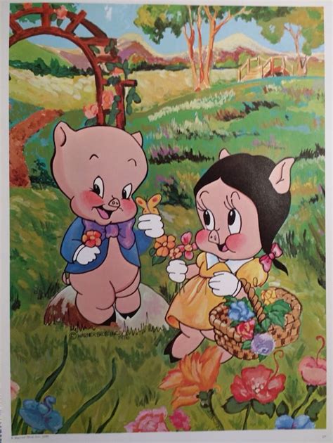 Vintage Porky Pig and Petunia Pig Picnic Poster