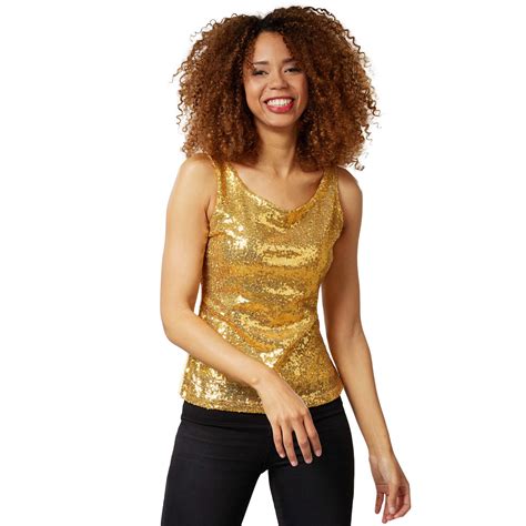 Damen Pailletten Top Tr Gertop Shirt Bluse Sexy Party Glitzer Festlich