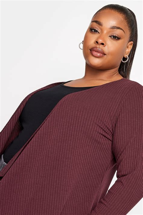 Yours Plus Size Burgundy Red Ribbed Waterfall Cardigan Yours Clothing