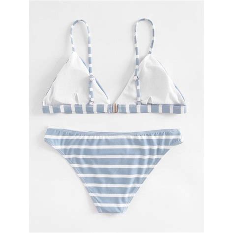 SheIn Sheinside Striped Print Triangle Bikini Set 15 Liked On