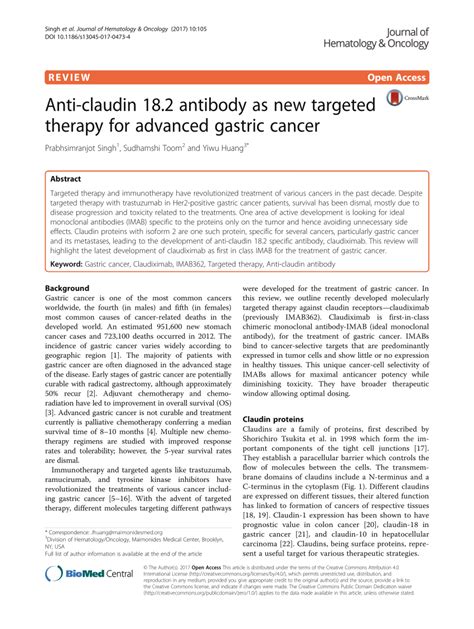 PDF Anti Claudin 18 2 Antibody As New Targeted Therapy For Advanced