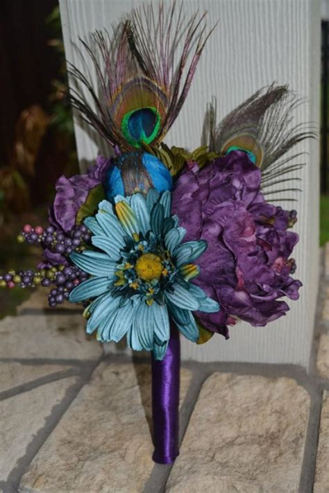 Peacock Bridesmaid Bouquet Silk Wedding Flowers Peacock Wedding