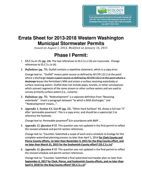 Fillable Online Errata Sheet For 2013 2018 Western Washington Fax Email