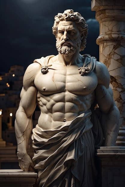 Premium Photo Stoic Marble Statue Greece In The Background Dark