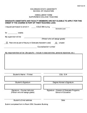 Fillable Online Soe Chhs Colostate Application For Supervised College