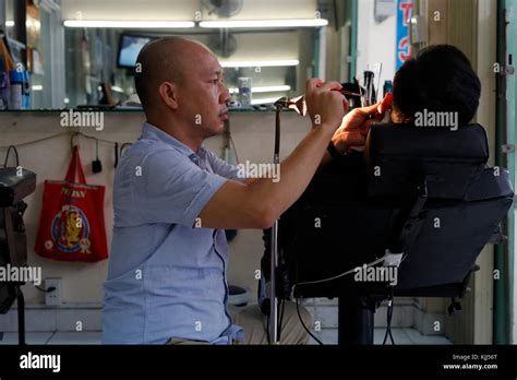 Vietnamese Barber Shop Ear Cleaning Ho Chi Minh City Vietnam Stock