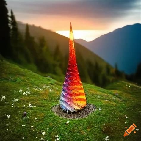 Slender And Elegant Interlacing Sunrise And Sunset Colored Pine Cone