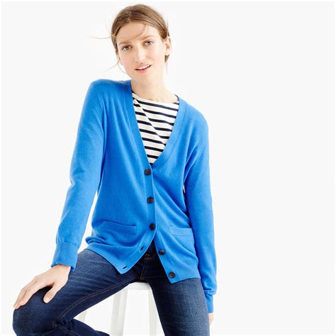 J Crew Italian Cashmere Boyfriend Cardigan Sweater In Blue Lyst