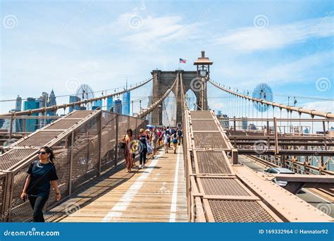 Brooklyn Bridge Nyc Pedestrian Path Across Brooklyn Bridge Editorial