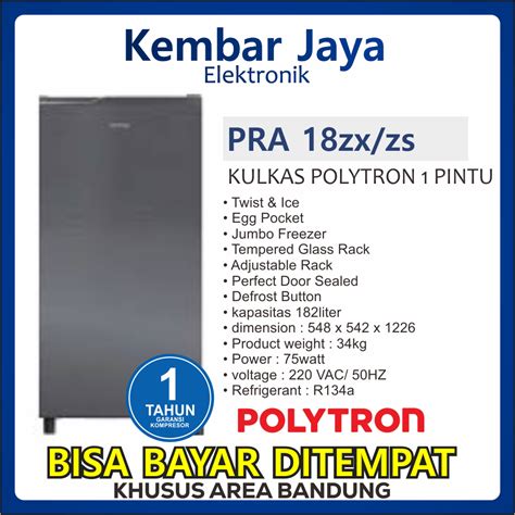 Jual Kulkas Polytron 1 Pintu Kapasitas 180 Liter Type Pra 18zx Zs