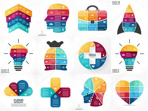 Creative vector arrows infographics, diagrams, graphs, charts. 3, 4, 5 ...