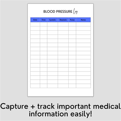 Blood Pressure Tracker Log Minimalist Printable Blood Pressure Log ...