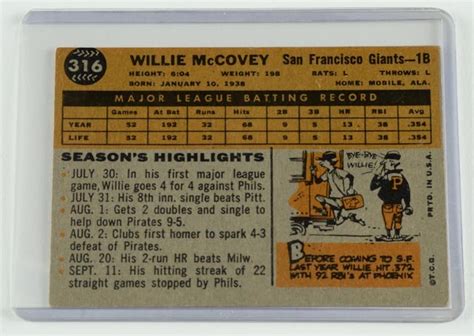 1960 Willie McCovey Topps "Rookie" Baseball Card | EBTH