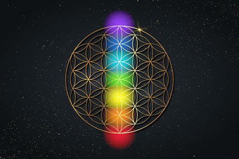 Flower Of Life And The Seven Chakras Gold Sacred Geometry Set Chakra Points Meditation