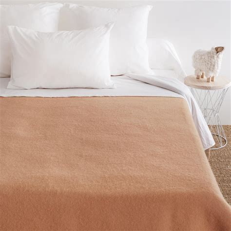 Couverture pure laine vierge Woolmark 500g m² VOLTA 240x260 cm Marron Sable