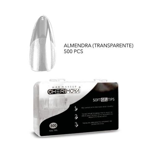 Tips Para Soft Gel Press On Almendra Prelimado Transparente X 500pcs