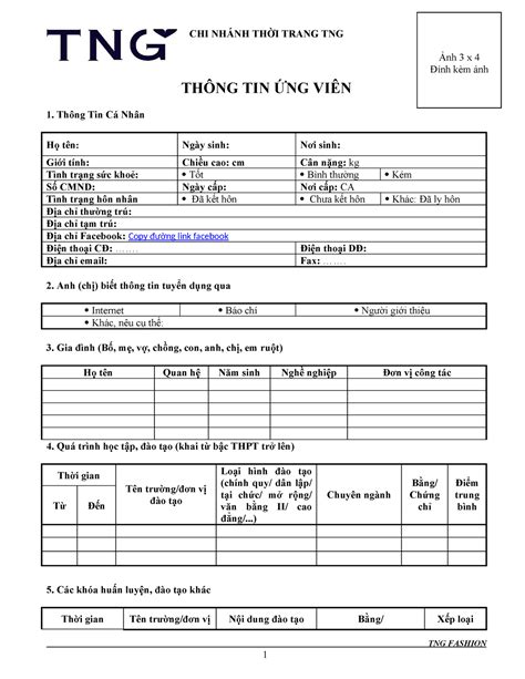 Mẫu Cv ứng Tuyển Kliin ThÔng Tin Ứng ViÊn Thông Tin Cá Nhân Họ Tên Ngày Sinh Nơi Sinh