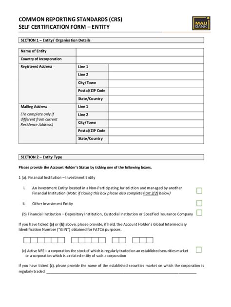 Fillable Online Crs Self Certification Form Entity Cloudfront