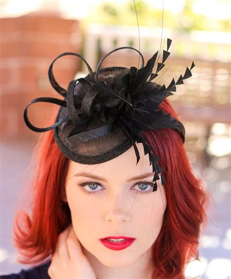 Black Fascinator On Headband The Haleigh Etsy High Tea Hats Black