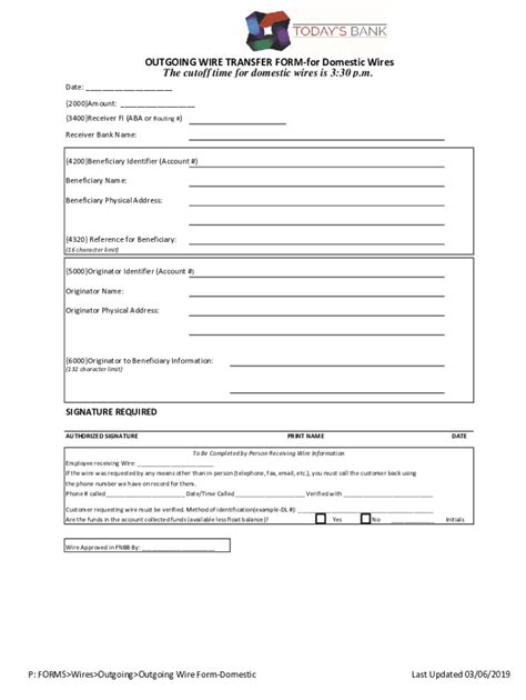 Fillable Online Outgoing Wire Form Domestic Xlsx Fax Email Print