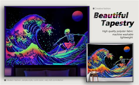 Dermijer Blacklight Tapestry The Great Wave Tapestry Uv