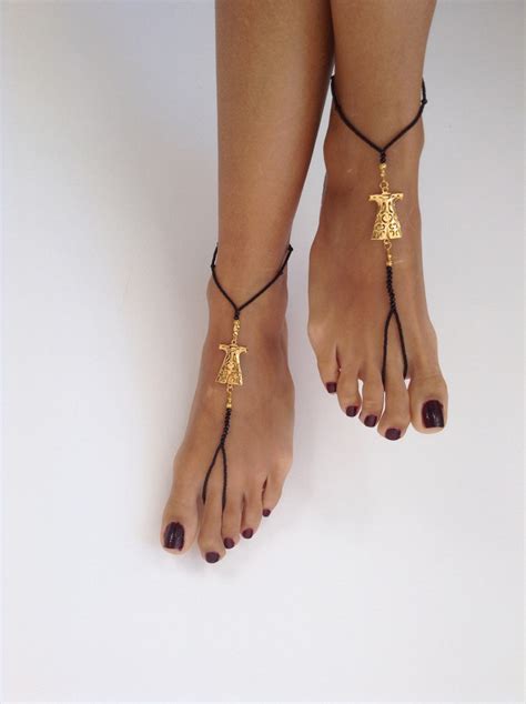 Foot Jewelry, Barefoot Shoes, Barefoot Sandals, Gold Ottoman, Custom Design Black Bedead Sandals ...