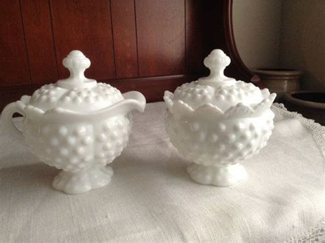 Fenton Milk Glass Hobnail Lidded Creamer And Sugar Mint Etsy Fenton Milk Glass Creamer