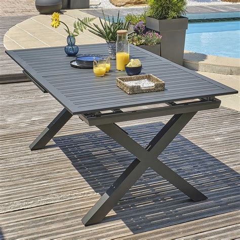 Table De Jardin En Aluminium Avec Rallonge Automatique Floride Gris