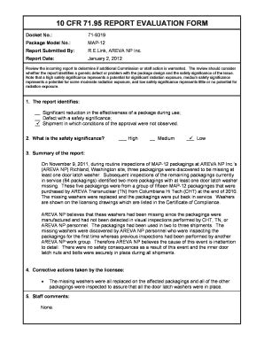 Fillable Online Pbadupws Nrc Cfr Report Evaluation Form R E