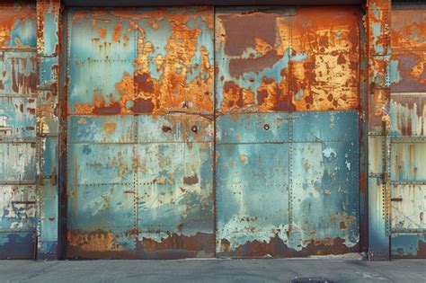 Premium Photo Vintage Rustic Metal Garage Door With Peeling Paint And