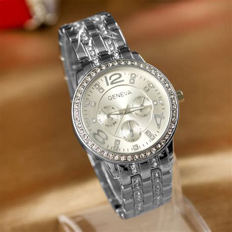 New Unisex Crystal Geneva Bling Women Girl Stainless Steel Quartz Wrist