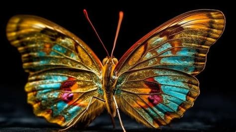 Se Muestra Una Mariposa Con Alas Rojas Y Azules Foto Premium