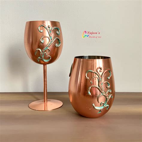 Hand Crafted Copper Wine Glasses Set Of 2 Etsy