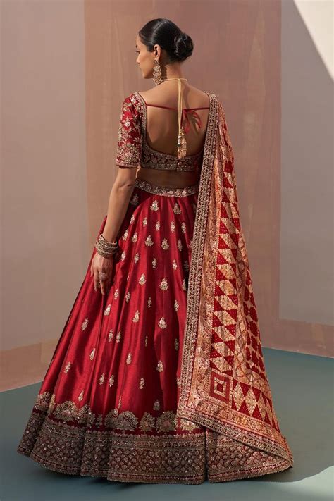 Buy Angad Singh Maroon Raw Silk Floral Zardozi Embroidered Lehenga Set