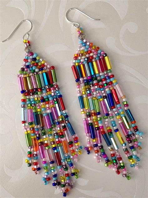 Super Long Beaded Confetti Fringe Seed Bead Earrings Etsy