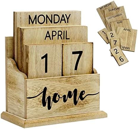 Notakia Vintage Wood Block Perpetual Calendar Month Week Date Display