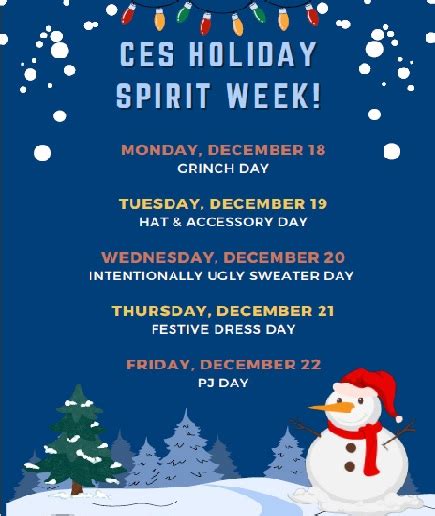 Holiday Spirit Week Chelsea Elementary School