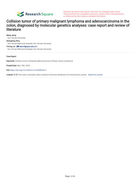 Pdf Collision Tumor Of Primary Malignant Lymphoma And Adenocarcinoma In The Colon Diagnosed