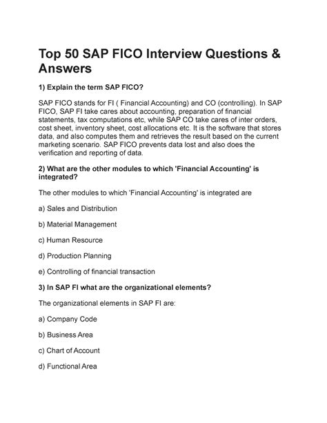 Top Sap Fico Interview Questions In Sap Fico Sap Fi Take Cares