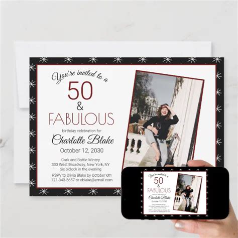 Burgundy Black White 50 And Fabulous Birthday Invitation Zazzle